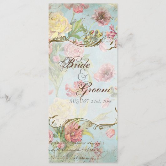 Lesのフルーアのシャクヤクのばら色のチューリップの花柄の花の結婚 メニュー (裏面)