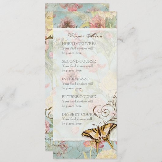 Lesのフルーアのシャクヤクのばら色のチューリップの花柄の花の結婚 メニュー (正面/裏面)