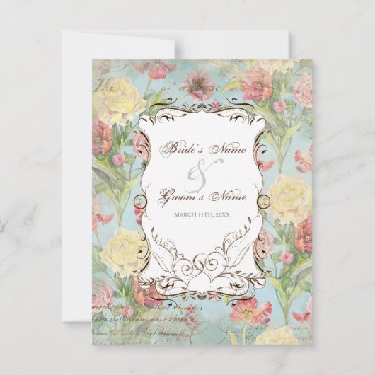 Lesのフルーアのシャクヤクのばら色のチューリップの花柄の花の結婚 出欠カード (裏面)