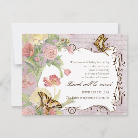 Lesのフルーアのシャクヤクのばら色のチューリップの花柄の花の結婚 招待状 (裏面)