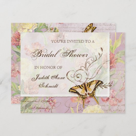 Lesのフルーアのシャクヤクのばら色のチューリップの花柄の花の結婚 招待状 (正面/裏面)