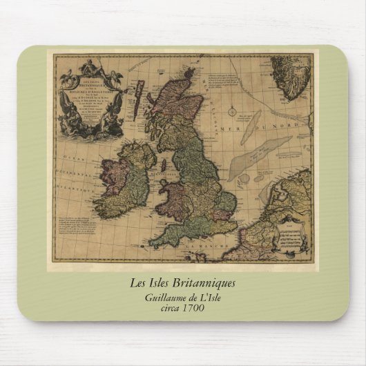 Lesの島Britanniquesの1700's地図 マウスパッド (正面)