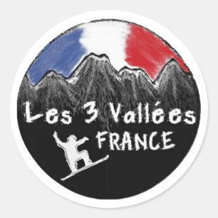 Les 3 Valleesフランスのスノーボーダーのステッカー ラウンドシール
