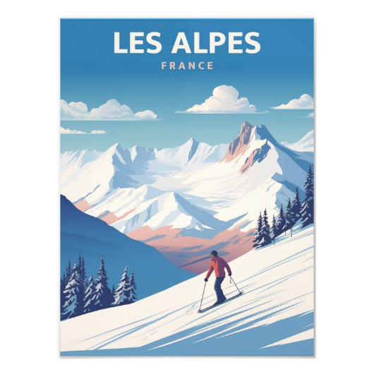 Les Alpes - France - Vintage Poster Illustration フォトプリント (正面)