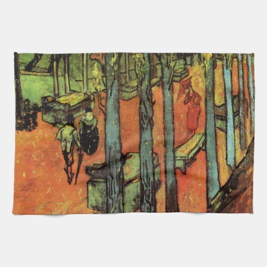 Les Alyscamps、紅葉ズバイビンセント・ヴァン・ゴッホ キッチンタオル (横)