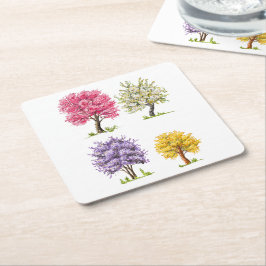 Les arbres en fleurs, couleurs imaginaires. スクエアペーパーコースター