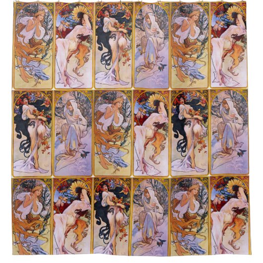 Les belles femmes de Mucha シャワーカーテン (正面)