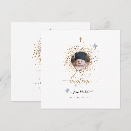 Les Confettis d'or Faire-part de Baptême 招待状 (正面/裏面)