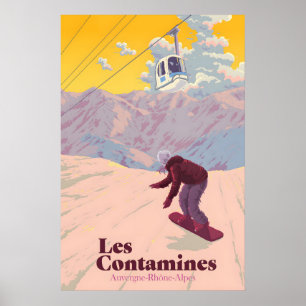 Les Contamines Montjoie スノーボード トラベルポスター ポスター