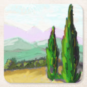 Les deux cyprés en Provence, Vaucluse. スクエアペーパーコースター (正面)