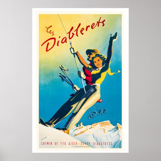 Les Diablerets Switzerland Vintage Ski Poster ポスター (正面)