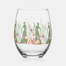 Les Femme 16 oz. Stemless Wine Glass Pastel Design