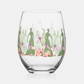 Les Femme 16 oz. Stemless Wine Glass Pastel Design ステムなしワイングラス