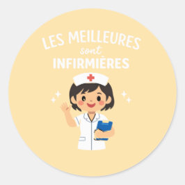 Les Meilleures Sont Infirmières – かわいいナースステッカー ラウンドシール