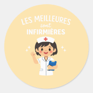 Les Meilleures Sont Infirmières – Cute NursSticker ラウンドシール