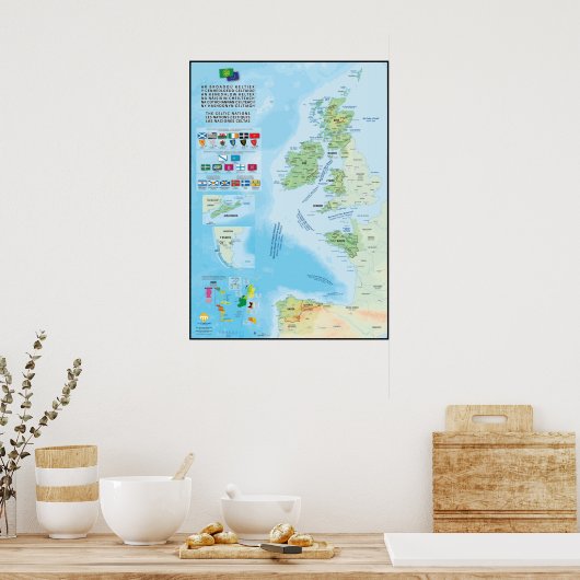 Les nations celtiques : carte, drapeaux et langues ポスター (キッチン)