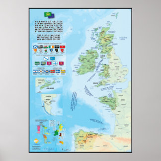 Les nations celtiques : carte, drapeaux et langues ポスター