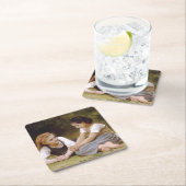 Les Noisette:ハゼルナッツを集める若い女の子 スクエアペーパーコースター (インサイチュ)