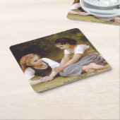 Les Noisette:ハゼルナッツを集める若い女の子 スクエアペーパーコースター (アングル)