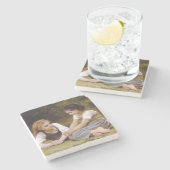 Les Noisette:ハゼルナッツを集める若い女の子 ストーンコースター (横)