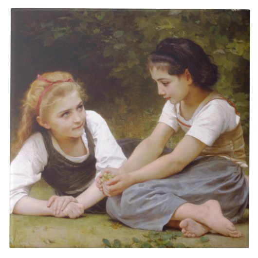 Les Noisette：ハゼルナッツを集める若い女の子 タイル (正面)