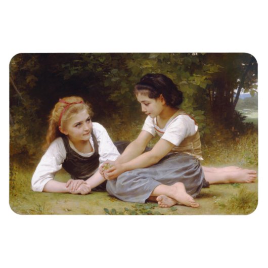 Les Noisette：ハゼルナッツを集める若い女の子 マグネット (横)