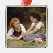 Les Noisette:ハゼルナッツを集める若い女の子 メタルオーナメント (正面)