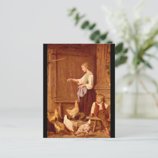 Les Poules'、Albert Anker_Groupsと姿 ポストカード (スタンド正面)