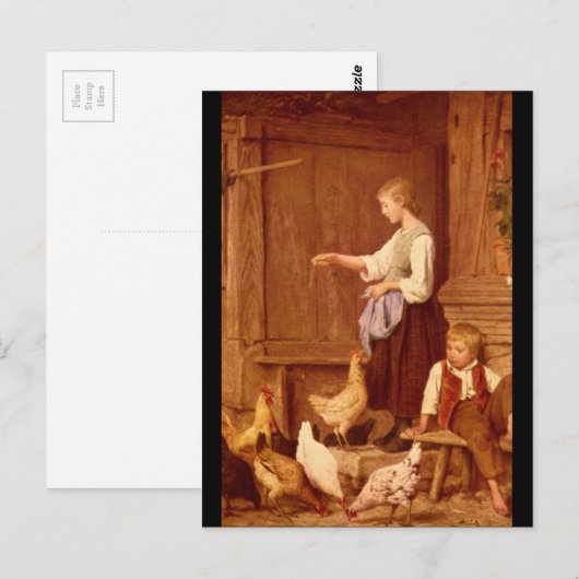 Les Poules'、Albert Anker_Groupsと姿 ポストカード (正面/裏面)