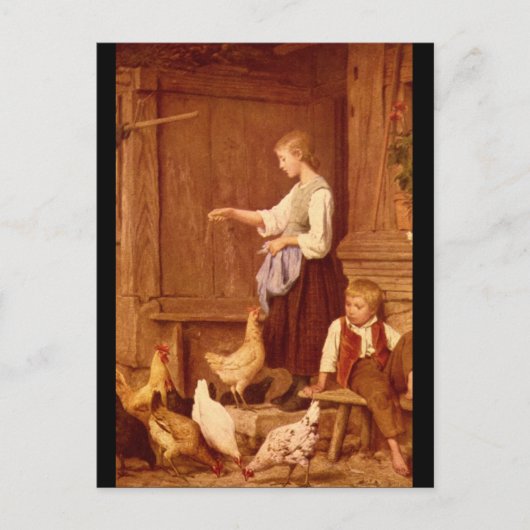Les Poules'、Albert Anker_Groupsと姿 ポストカード (正面)
