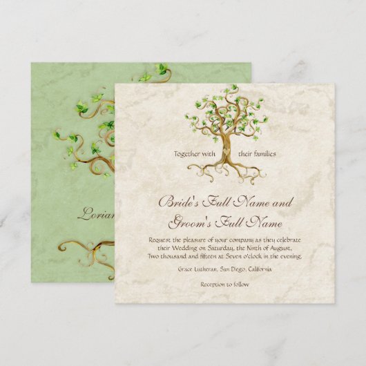 Les racines d'arbre de remous Antiqued le mariage 招待状 (正面/裏面)