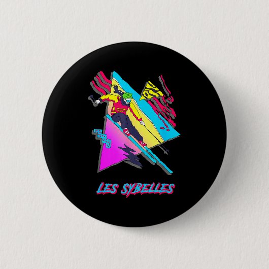 Les sybelles vibrant skiing artwork with geometric 缶バッジ (正面)