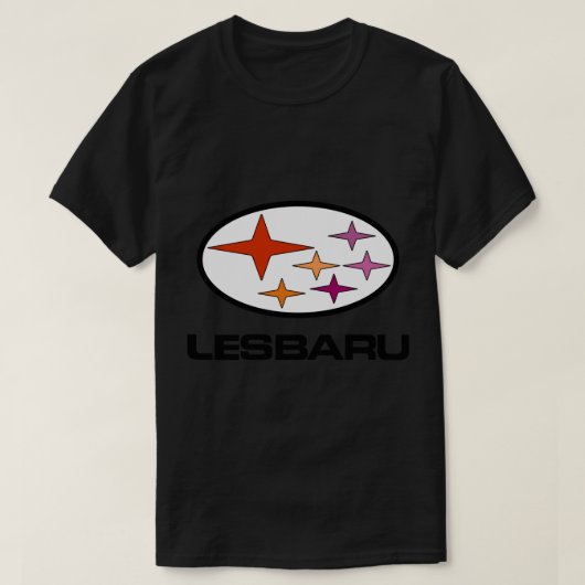 Lesbaru - Lesbian車のロゴシール Tシャツ (デザイン正面)