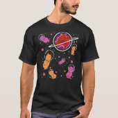 Lesbian Cat in Space Orange Pink Lesbian Pride Tシャツ (正面)