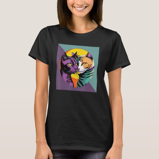 Lesbian Cat  LGBT Retro Tシャツ (正面)