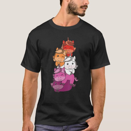 Lesbian Flag Pride Month Lgbtq Lesbian Unicorn Tシャツ (正面)