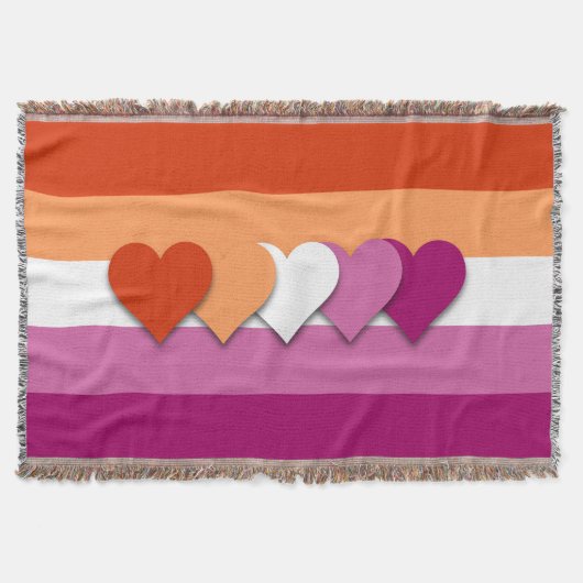 Lesbian pride flag with hearts throw blanket スローブランケット (正面)