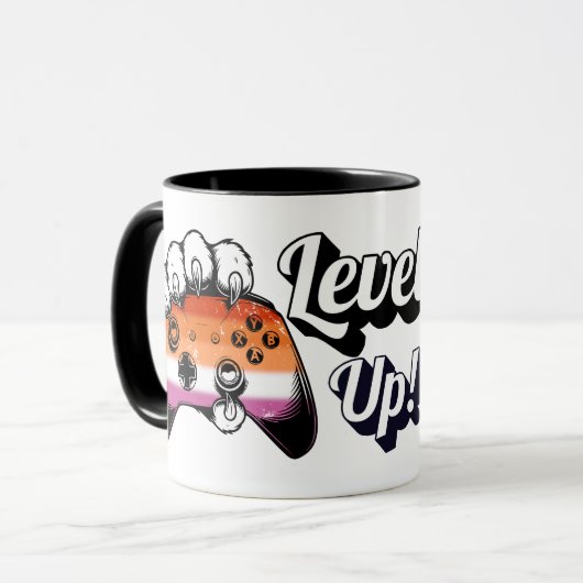 Lesbian Pride Level Up Tiger Paw Controller Mug マグカップ (正面左)