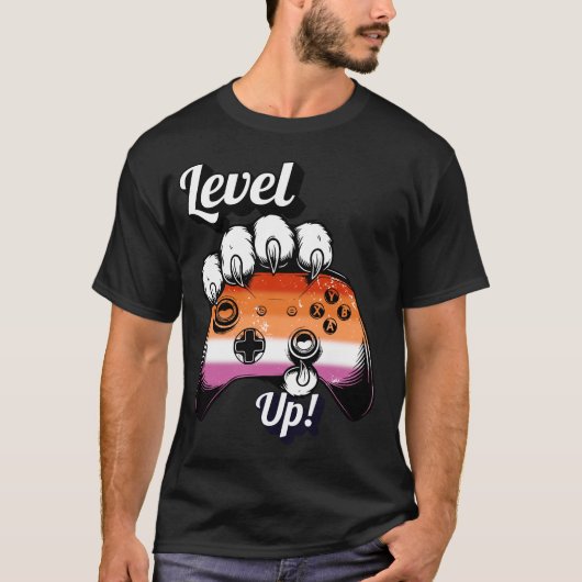 Lesbian Pride Level Up Tiger Paw Controller Shirt Tシャツ (正面)