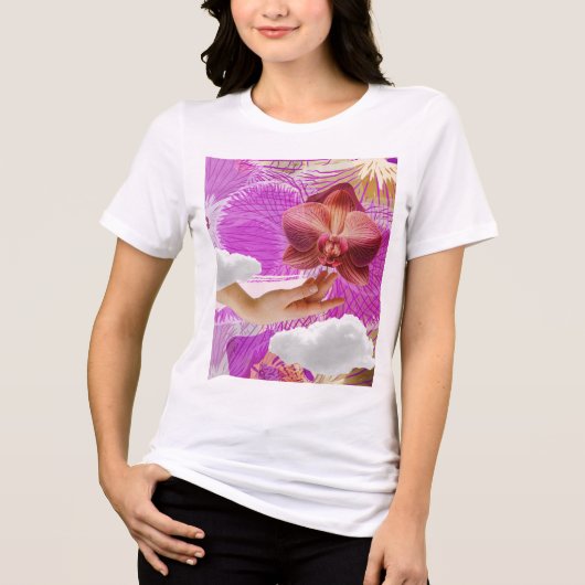Lesbian Pride Pink Orchid Aesthetic Sapphic WLW トライブレンドＴシャツ (正面)