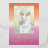 Lesbian Wedding Photo Pride Flag Gradient Gold 箔招待状 (正面)