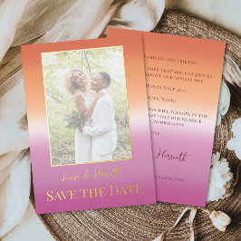 Lesbian Wedding Photo Pride Flag Gradient Gold 箔招待状