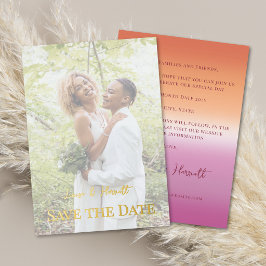Lesbian Wedding Photo Pride Flag Gradient Gold 箔招待状