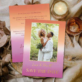 Lesbian Wedding Photo Pride Flag Gradient Gold 箔招待状