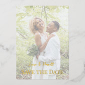 Lesbian Wedding Photo Pride Flag Gradient Gold 箔招待状 (正面)