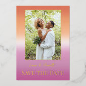 Lesbian Wedding Photo Pride Flag Gradient Gold 箔招待状 (正面)