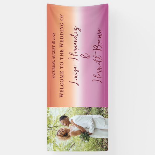 Lesbian Wedding Photo Pride Flag Gradient Welcome 横断幕 (縦)