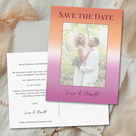 Lesbian Wedding Photo Pride Flag Save the Date ポストカード