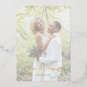 Lesbian Wedding Photo Pride Gradient Gold Foil 箔招待状 (正面)