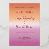 Lesbian Wedding Photo Pride Gradient Gold Foil 箔招待状 (裏面)